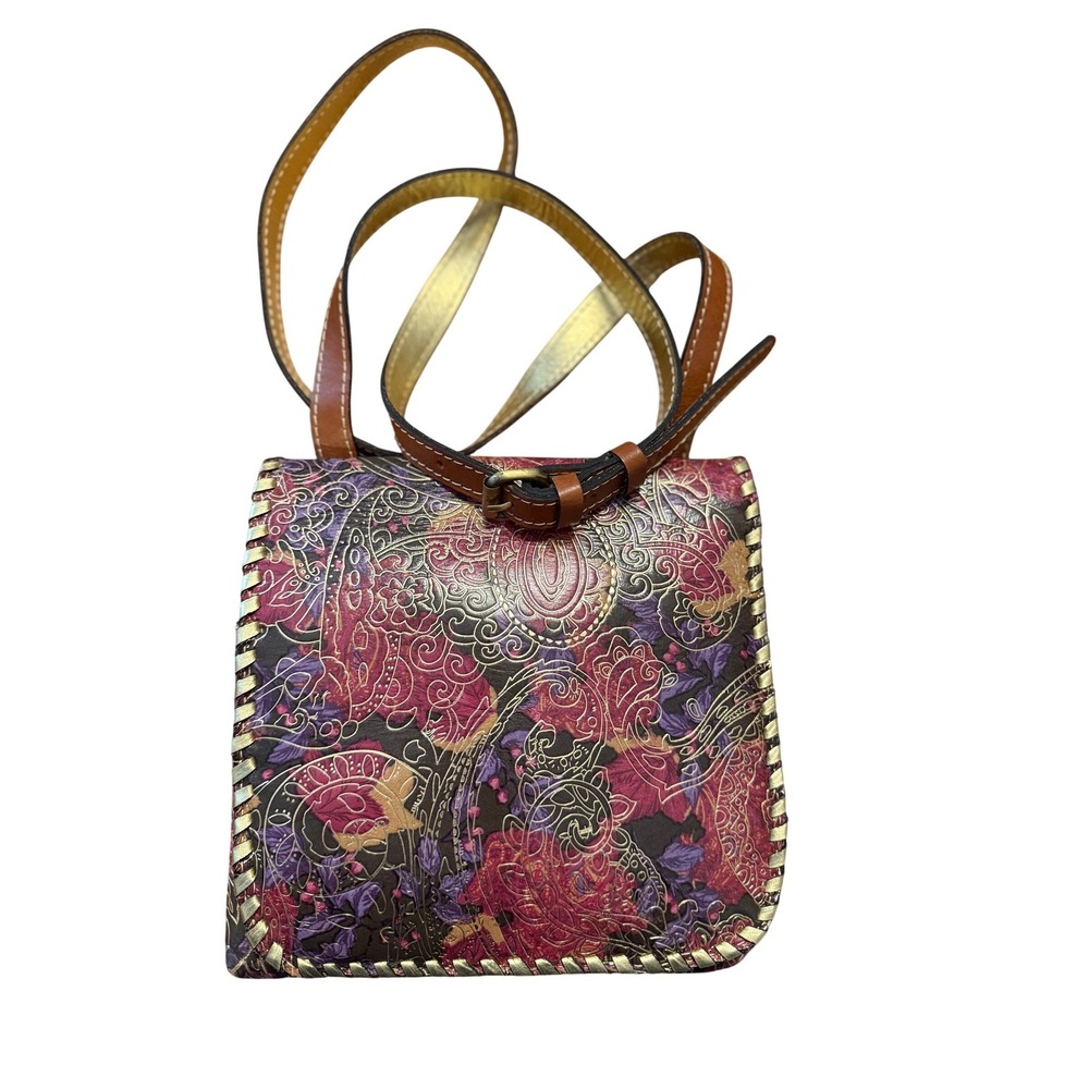 Patricia Nash Granada Gold Metallic Crossbody‎ Paisley Jewel Tones EUC